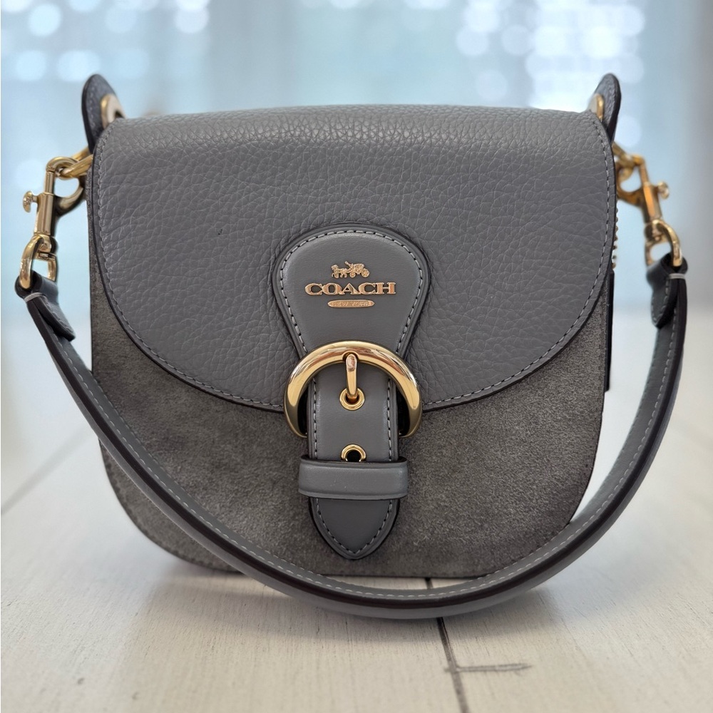 Coach Gray Crossbody Bag with Gold Hardware